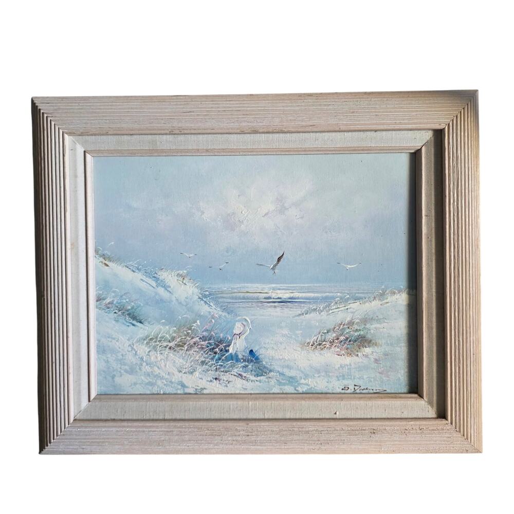 Signed Coastal Seascape Oil Painting Framed Beach Landscape Canvas